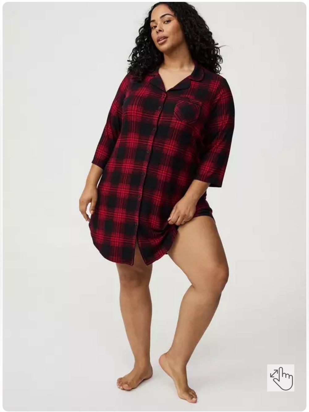 Torrid 3XL Red Black Plaid Button-Up Sleep Shirt 3/4 Sleeve Loungwear Pajama